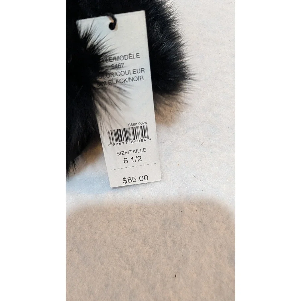Lord & Taylor Black Leather Gloves Real Rabbit Fur Cuff Acrylic Lined Size 6.5
